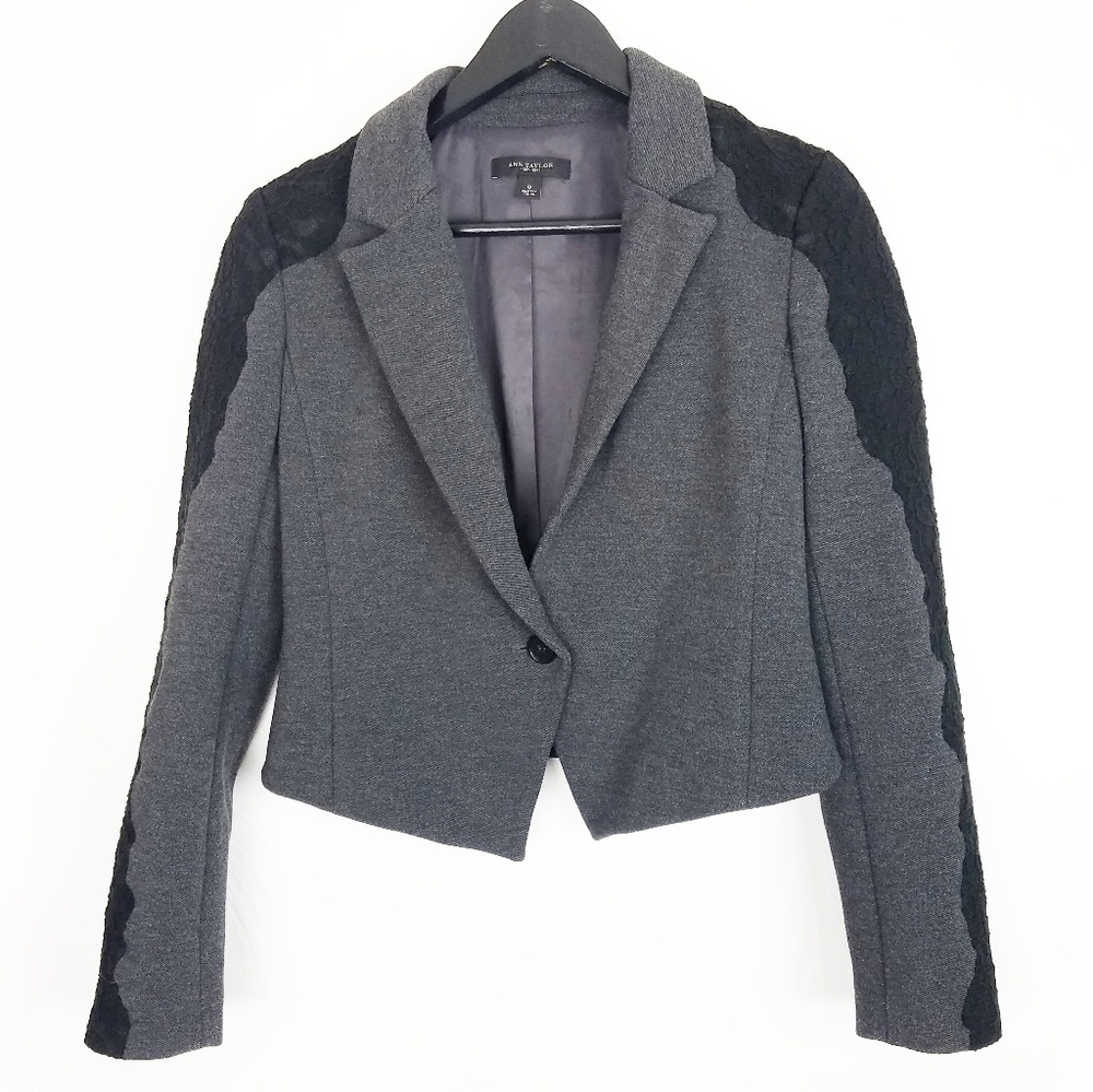 Ann Taylor blazer with lace overlay sleeves